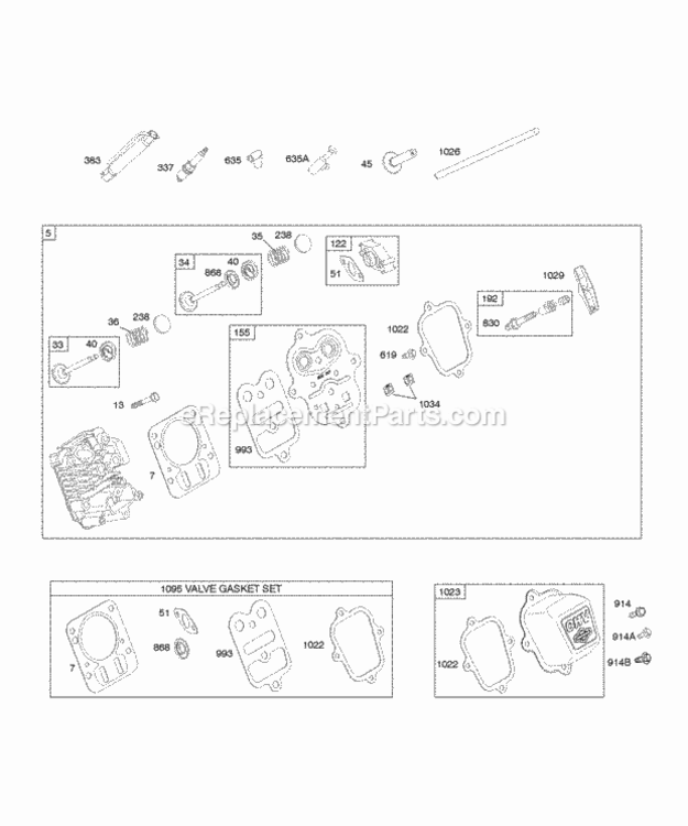 Cylinder Head Diagram and Parts List for 123336-0180-E1  Briggs and Stratton Engine